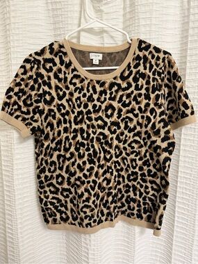 J.Crew Beige and Black Leopard Short Sleeve Sweater